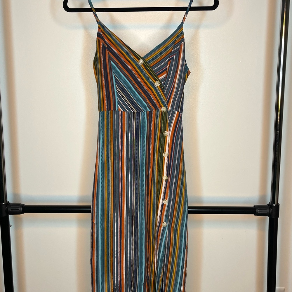 Vibrant Summery Striped Midi Dress with slit